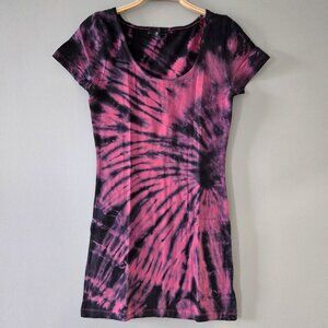 Cosmic Bloom Pink & Black Tie Dye Mini Dress / Tunic (Medium) NWOT